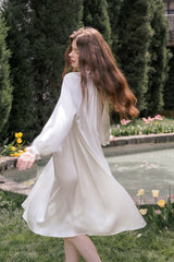 White Bohemian Smocked Silk Nightdress