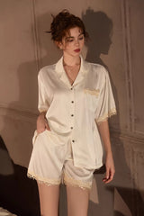 White Vintage Shell Lace Silk Set