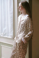 Leopard Print Sailor Collar Silk Pajama Set