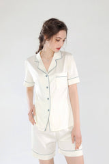 Short Sleeve Button Down Silk Pajama Shorts Set