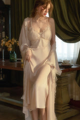 Ethereal Lace Silk Slip & Robe Set