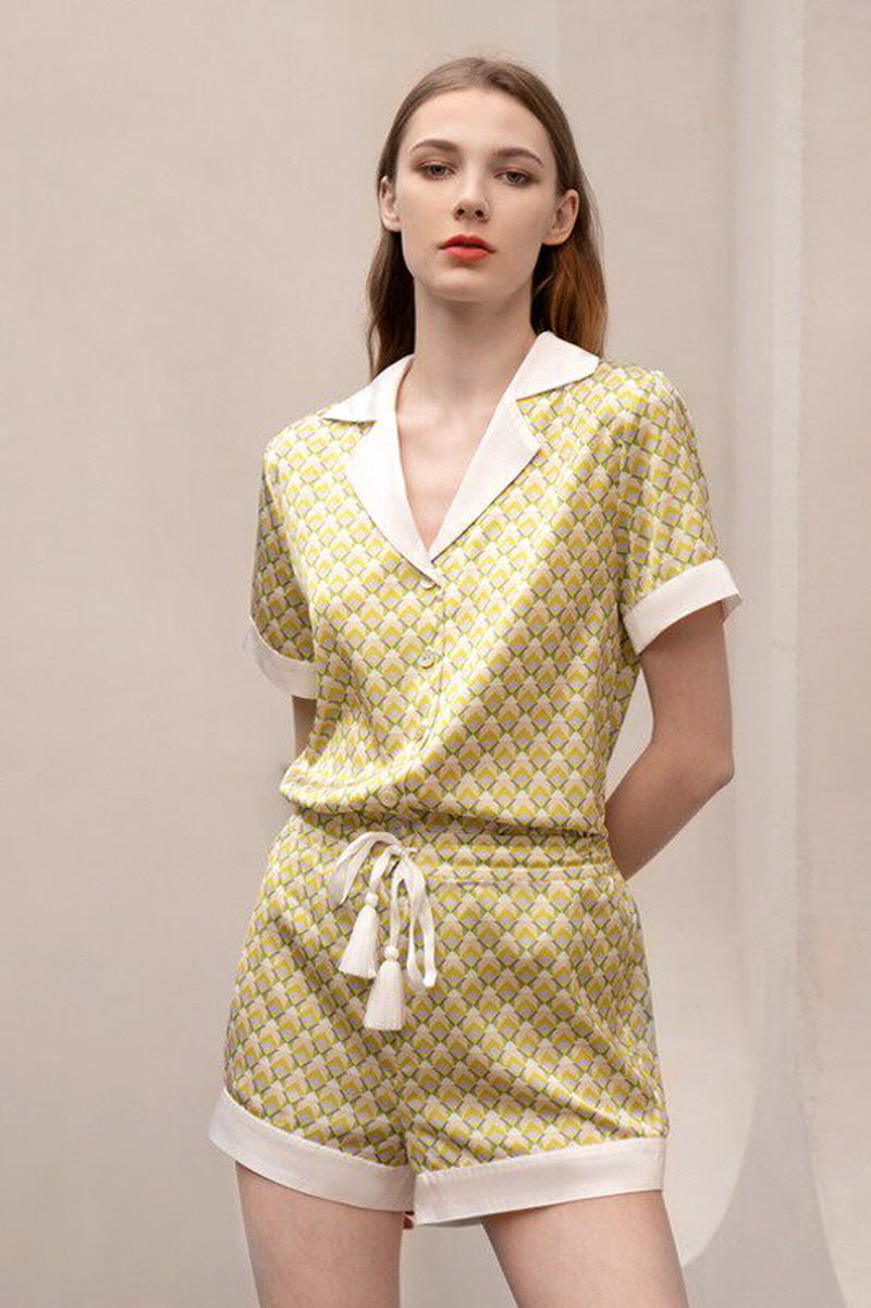 Retro Geo Silk Short Set