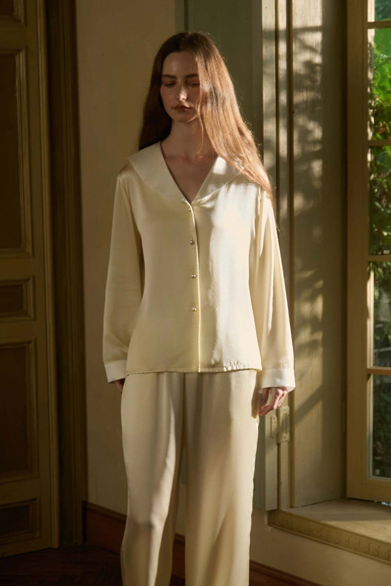 Sailor Collar Silk Pajama Set