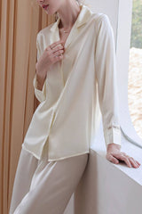 White Classic Button Down Silk Pajama Set
