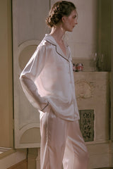 White Tailored Edge Silk Pajamas