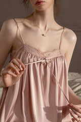 Pink Petit Ribbon Shirring Silk Mini Slip