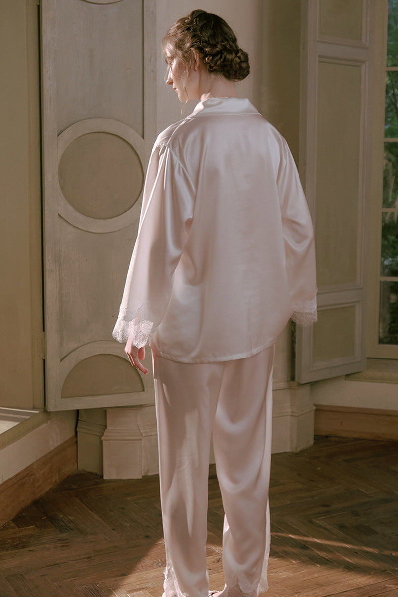 Pearl Button Silk Satin Sleepwear