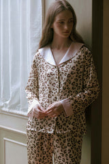 Leopard Print Sailor Collar Silk Pajama Set