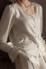 White Ribbon Petit Lace Pajama Set