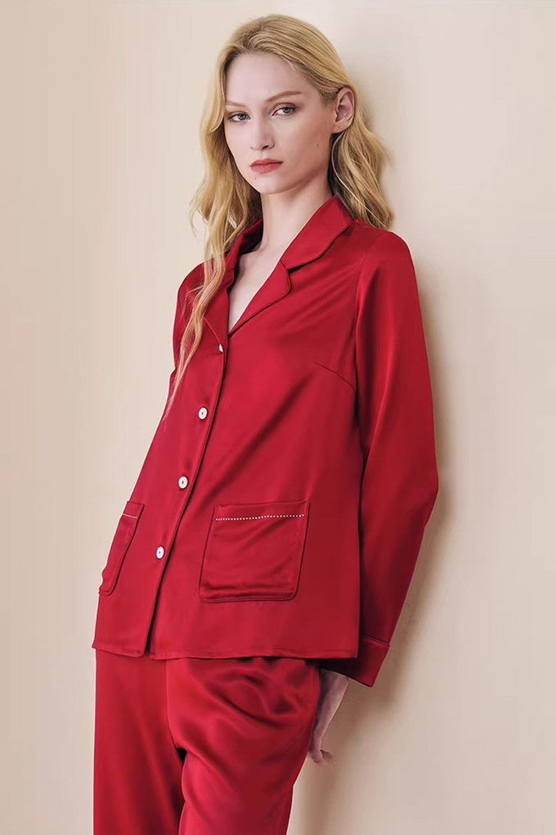 Jeweled Pocket Silk Pajama Set