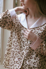 Leopard Print Sailor Collar Silk Pajama Set