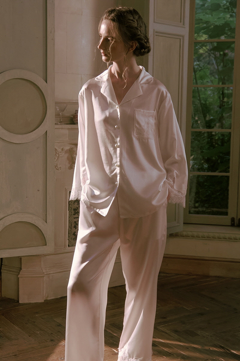 Pearl Button Silk Satin Sleepwear