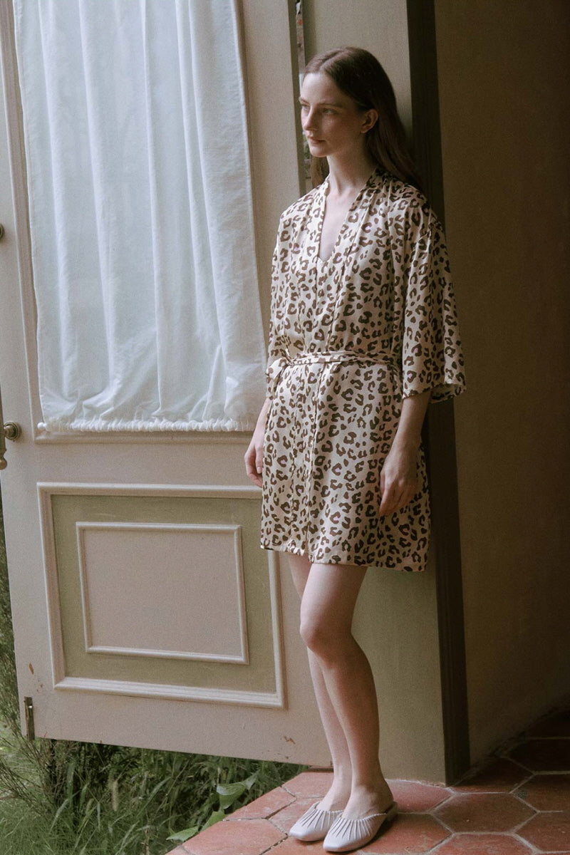 Leopard Print Silk Mini Slip Dress