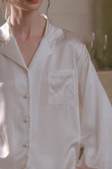 Pearl Button Silk Satin Sleepwear