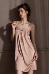 Pink Petit Ribbon Shirring Silk Mini Slip