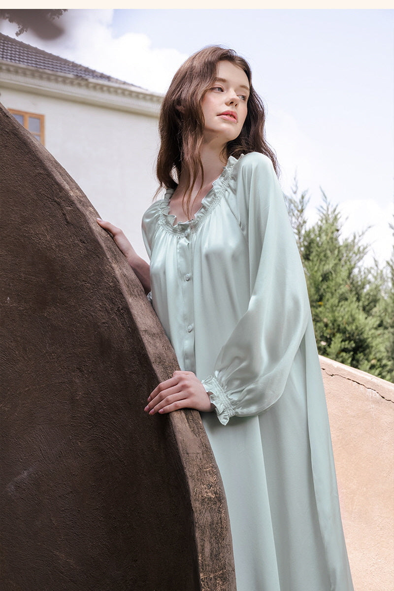 Silk Balloon Sleeve Button-Down Nightwear