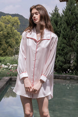 Red Piping Silk Shirt Nightdress