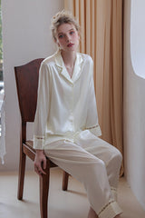 White Classic Button Down Silk Pajama Set