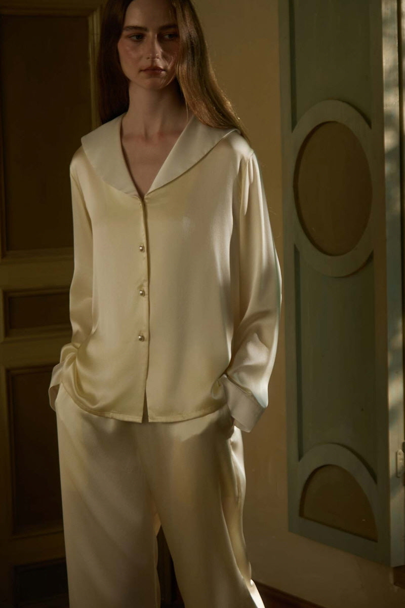 Sailor Collar Silk Pajama Set