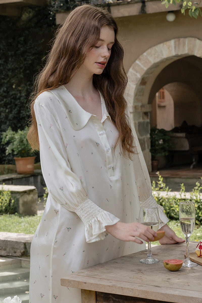 Floral Silk Peter Pan Collar Nightdress