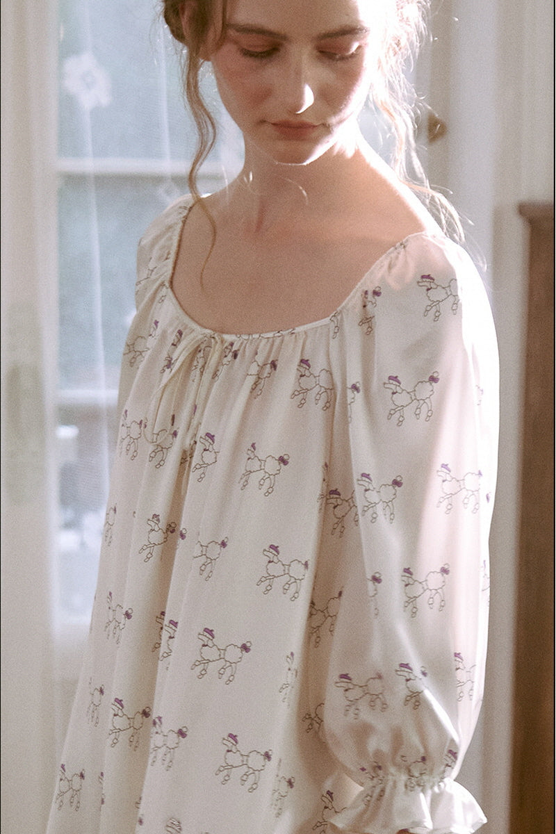 Poodle Print Silk Mini Nightdress