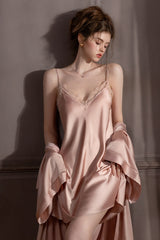 Pink Backless Silk Slip & Robe set