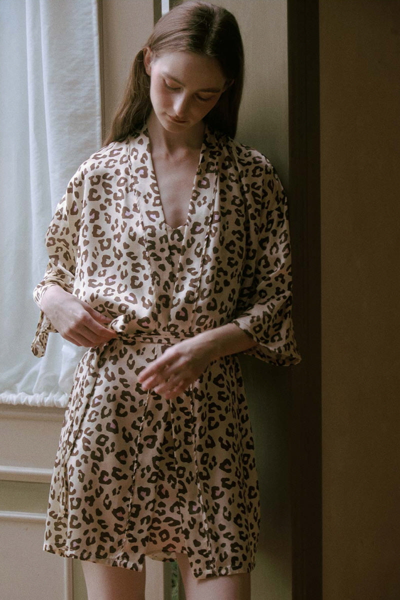 Leopard Print Silk Mini Slip Dress