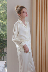 White Classic Button Down Silk Pajama Set