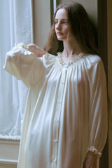 Yellow Shirred Neck Silk Maxi Sleep Dress