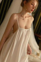 White Shirred Backless Silk Nightdress