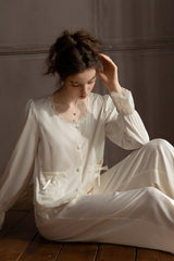 White Ribbon Petit Lace Pajama Set