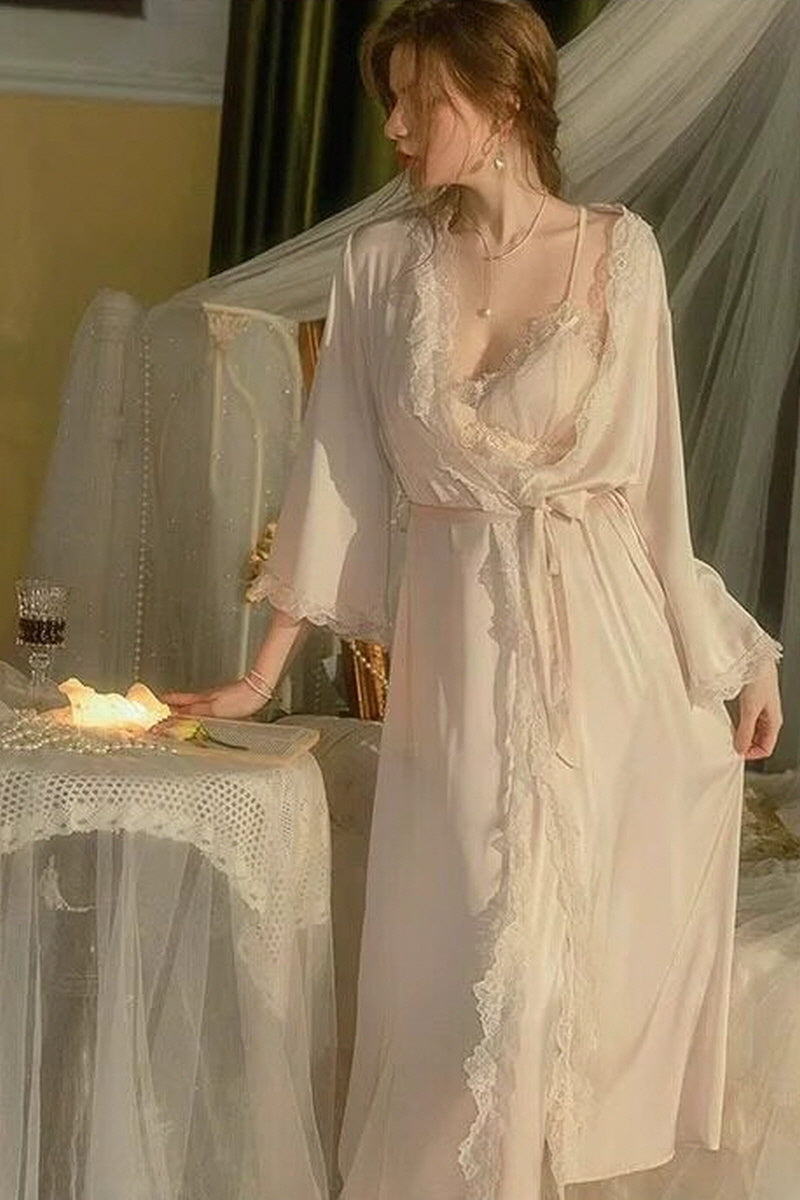 Ethereal Lace Silk Slip & Robe Set