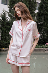 Pink Short Sleeve Scarlet Edge Silk Pajama Set