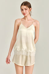 White Silk Lace Trim Cami Pajama Set