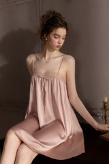Pink Petit Ribbon Shirring Silk Mini Slip