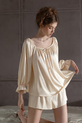 Ivory Off Shoulder Satin Silk Pajama Shorts Set