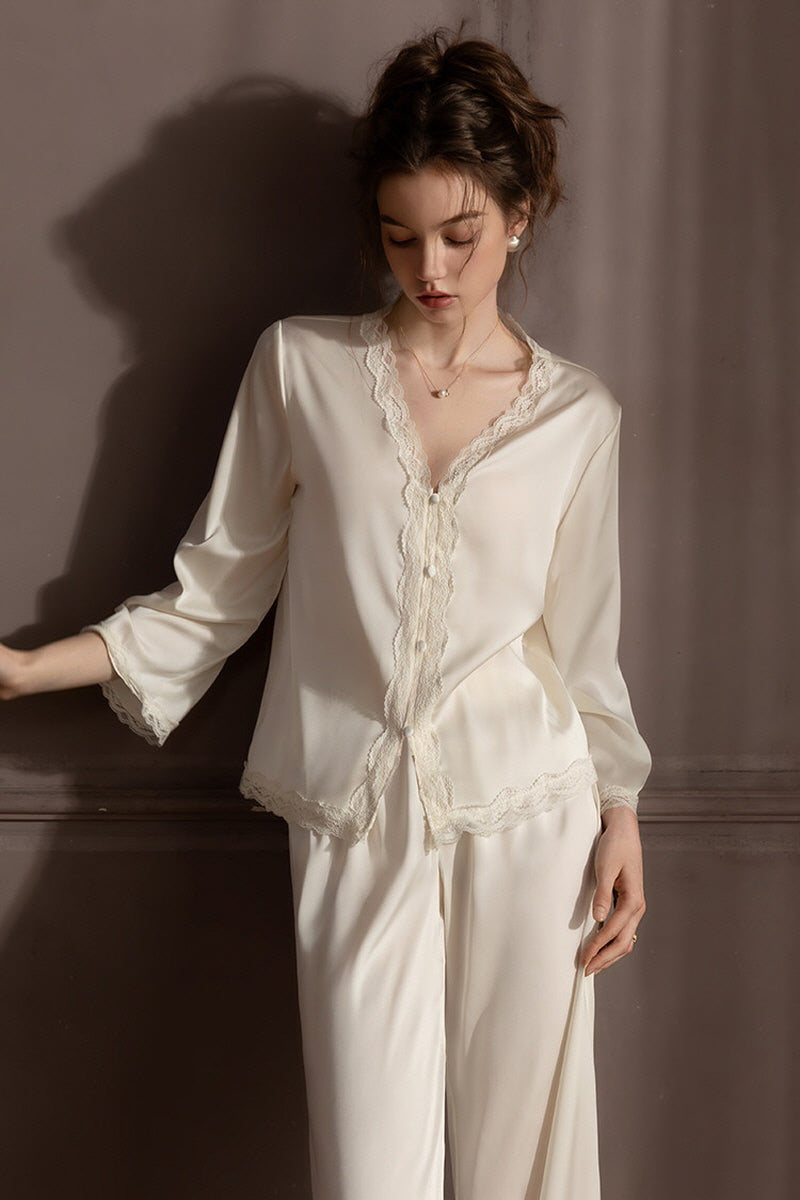 Classic Romantic Lace Silk Pajama Set