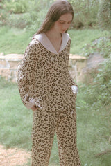 Leopard Print Sailor Collar Silk Pajama Set