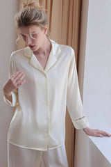 White Classic Button Down Silk Pajama Set