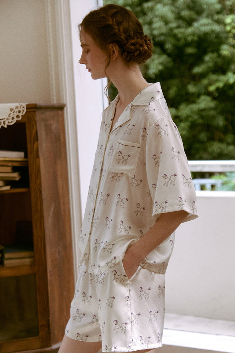 Short Sleeve Poodle Silk Pajama Set