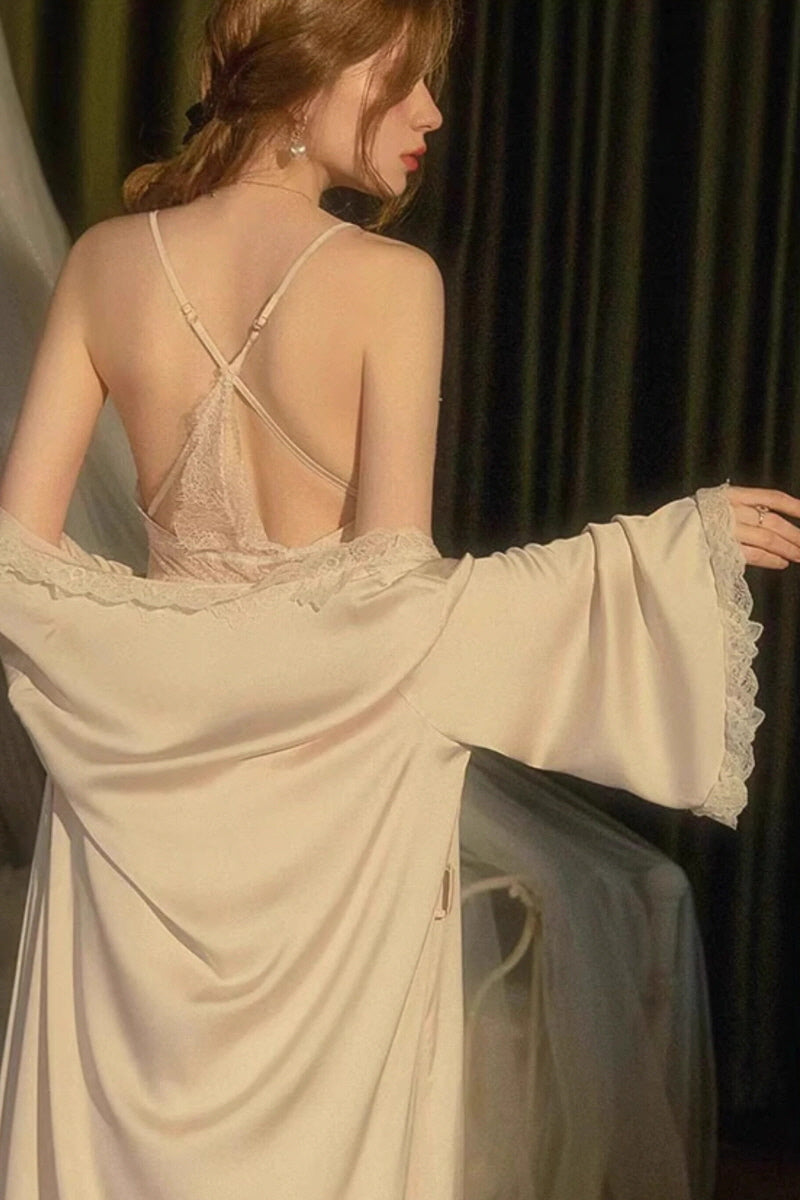 Ethereal Lace Silk Slip & Robe Set