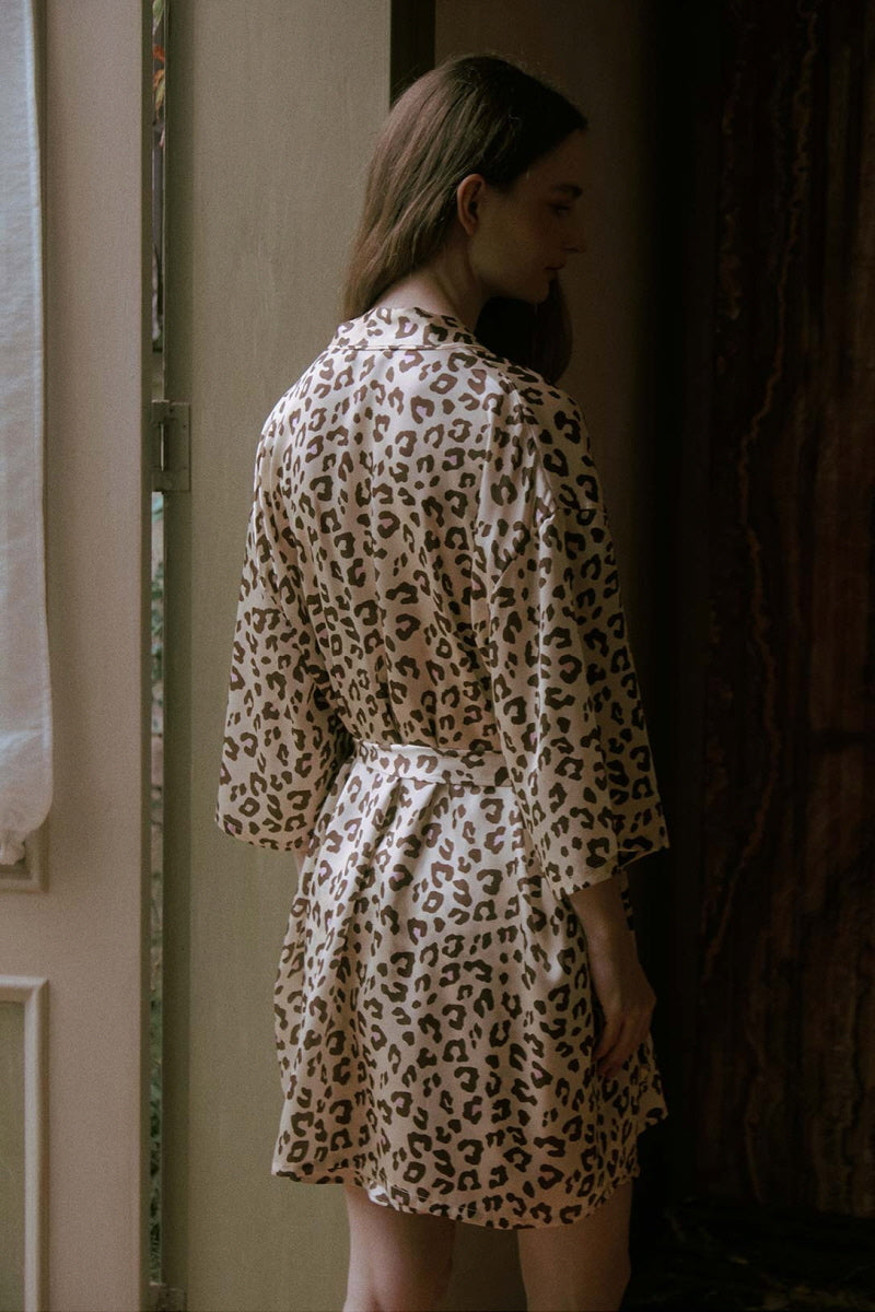 Leopard Print Silk Mini Slip Dress