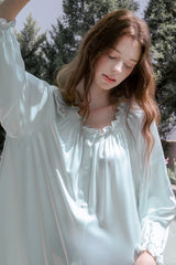 Silk Balloon Sleeve Button-Down Nightwear