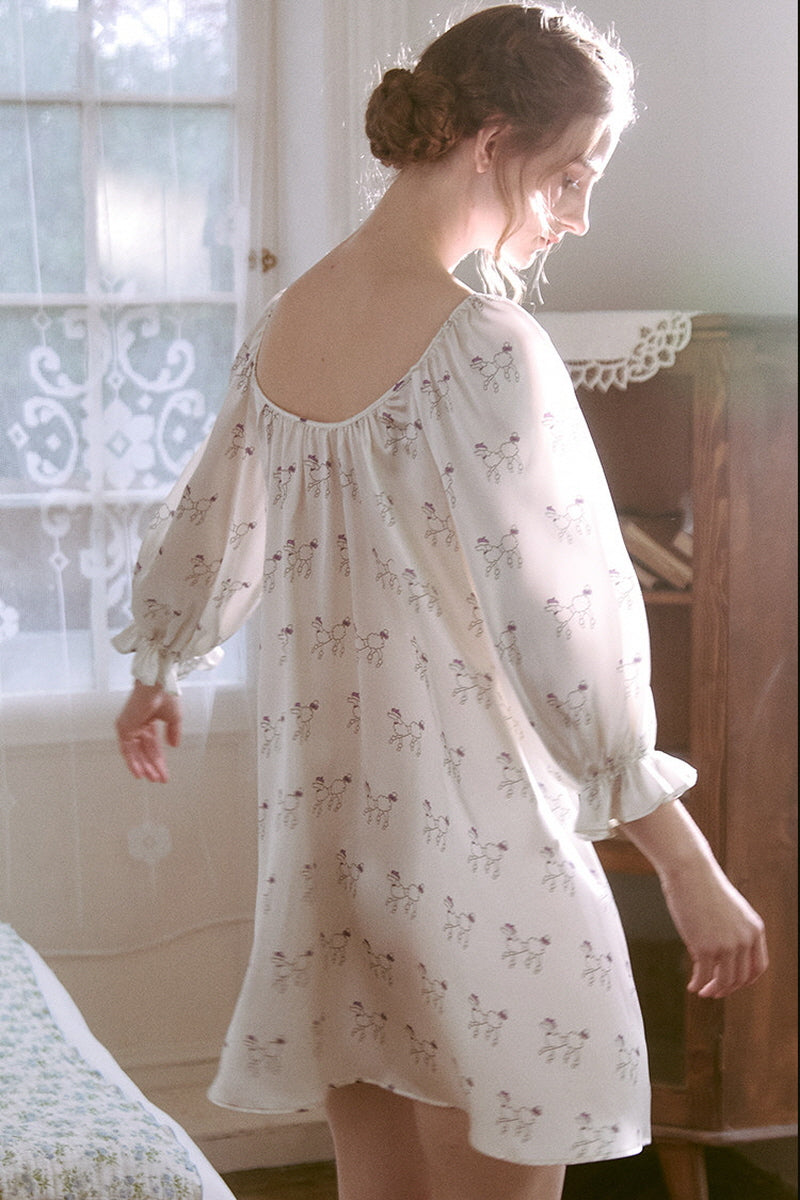 Poodle Print Silk Mini Nightdress