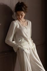 White Ribbon Petit Lace Pajama Set