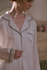 White Tailored Edge Silk Pajamas