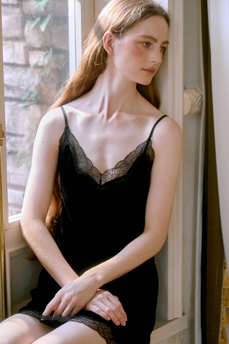 Lace-Trimmed Silk Cami Slip Dress