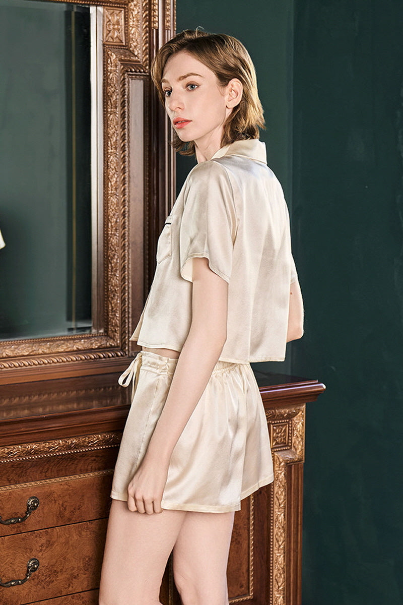 Cropped Silk Satin Pajama Set