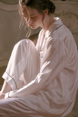 White Tailored Edge Silk Pajamas