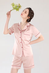 Short Sleeve Button Down Silk Pajama Shorts Set